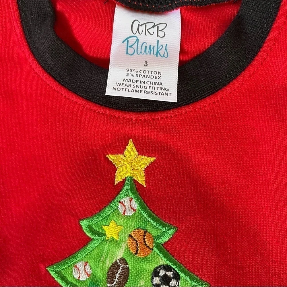Christmas tree sports theme red long sleeve plaid pajama set personalized “Luca”